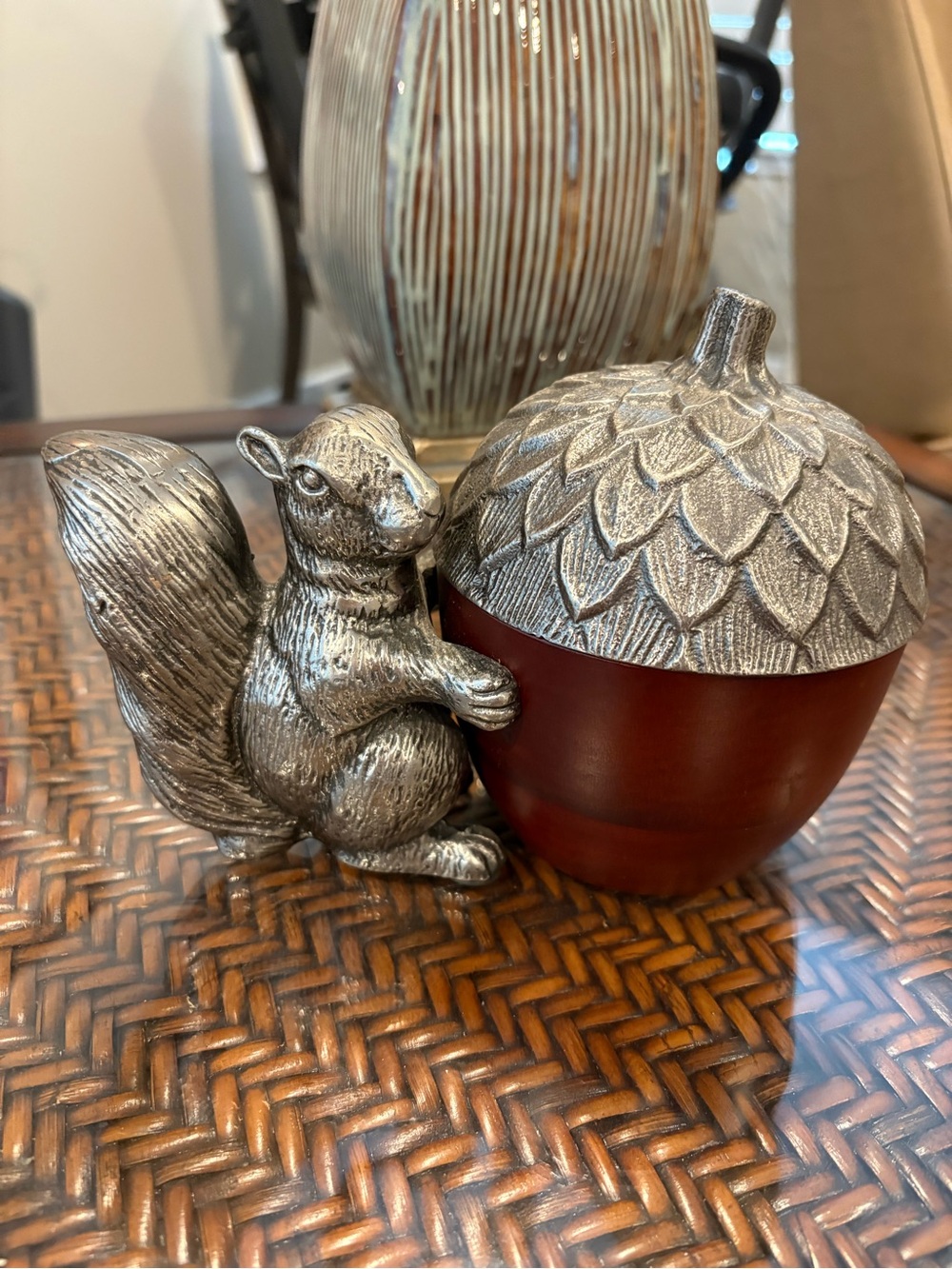 Squirrels Acorn Covered Wooden Dish